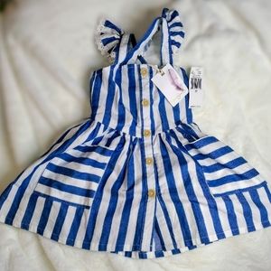 Jessica Simpson 2T toddler girl summer dress. Blue & white stripes, buttons.